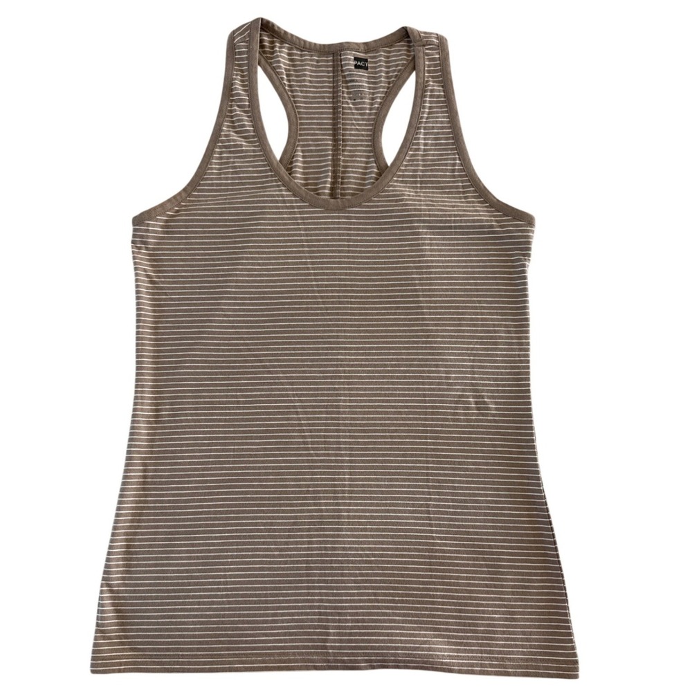 Pact 100% Organic Cotton Striped Racerback Tank Top in Brown Size Women's Small